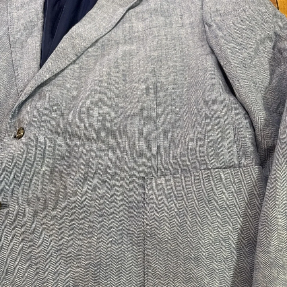Stafford Jacket 60R Big & Tall Jacket Blue Herringbone Linen Cotton Sport Coat
